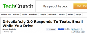 Tech Crunch on DriveSafe.ly 2.0